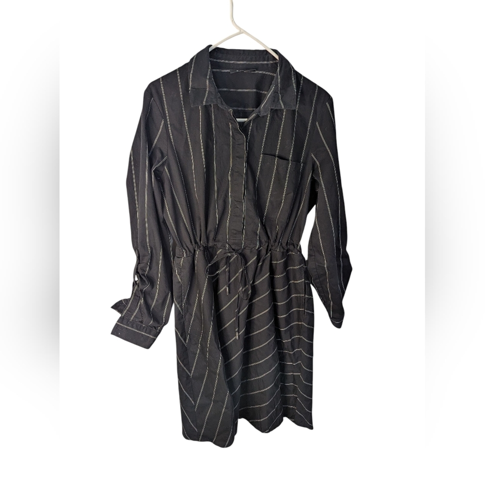 DKNY Black Long Sleeve Dress with White Stripes